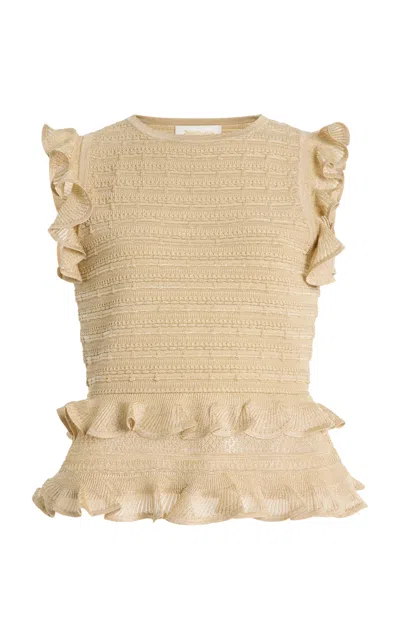 ZIMMERMANN HYPNOTIC METALLIC LACE KNIT HALTER TOP