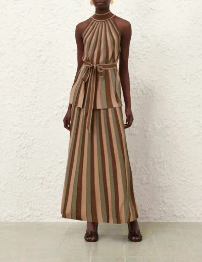 Zimmermann Hypnotic Midi Skirt In Metallic Green Stripe In Neutral