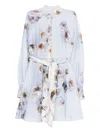 Zimmermann Womens Lilac Poppy Printed Silk-belt Buttoned Linen Mini Dress In Blue