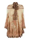 Zimmermann Hypnotic Paisley-print Tied-neck Dress In Brown