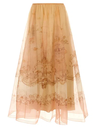 Zimmermann Organza Maxi Skirt Elastic Waist Print In Orange