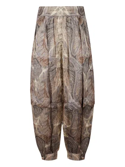 Zimmermann Hypnotic Paisley-pattern Trousers In Brown