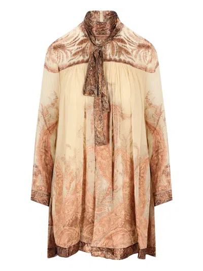 ZIMMERMANN HYPNOTIC PAISLEY-PRINT TIED-NECK DRESS