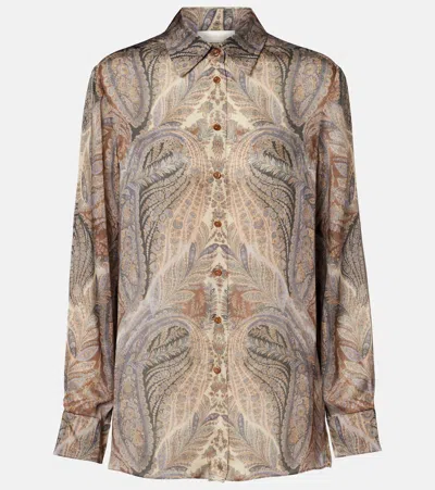 Zimmermann Hypnotic Paisley Silk Satin Shirt In Multi