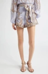 Zimmermann Hypnotic Paisley Wide Leg Shorts In Blue