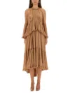 Zimmermann Hypnotic Lace-trimmed Tiered Crepe De Chine Midi Dress In Brown