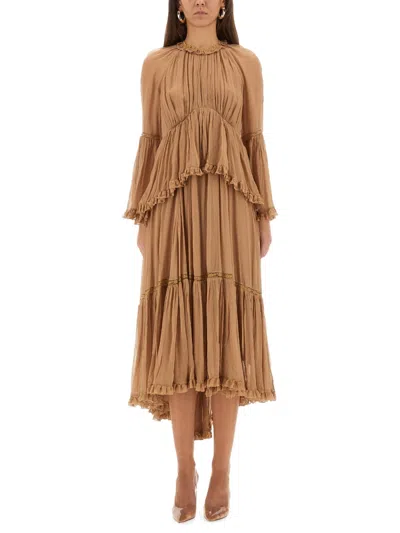 Zimmermann Hypnotic Peplum Ruffle Dress In Brown