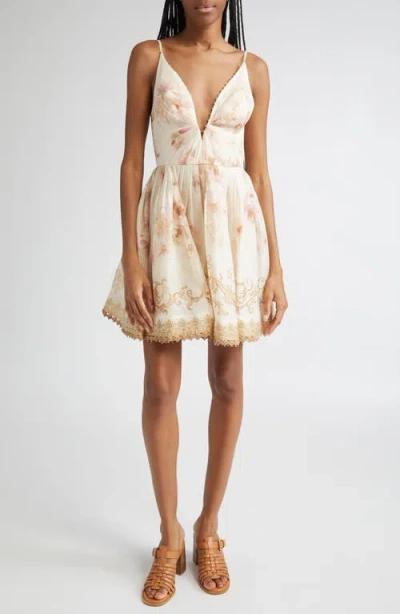 Zimmermann Hypnotic Plunge Neck Linen & Silk Minidress In White