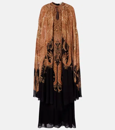 Zimmermann Hypnotic Cape-effect Paisley-print Crepe De Chine Maxi Dress In Black