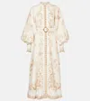 Zimmermann Womens Sage Toile Floral Floral-pattern Tie-waist Linen Midi Dress In Neutral