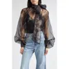 Zimmermann Hypnotic Floral Silk Organza Blouse In Black