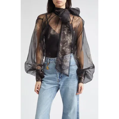 Zimmermann Hypnotic Pussy Bow Organza Top In Black