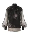 Zimmermann Hypnotic Floral Silk Organza Blouse In Black