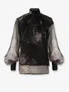 Zimmermann Hypnotic Floral Silk Organza Blouse In Black