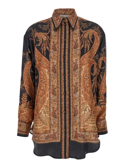 ZIMMERMANN MULTICOLOR SHIRT WITH POINTED COLLAR AND PAISLEY MOTIF IN SILK WOMAN