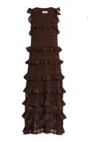 Zimmermann Lace Frill Midi Dress Metallic Chocolate In Brown