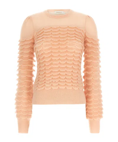 Zimmermann Hypnotic Scallop Crewneck Jumper In Pink