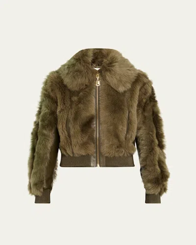 Zimmermann Hypnotic Shearling Bomber Jacket In Green