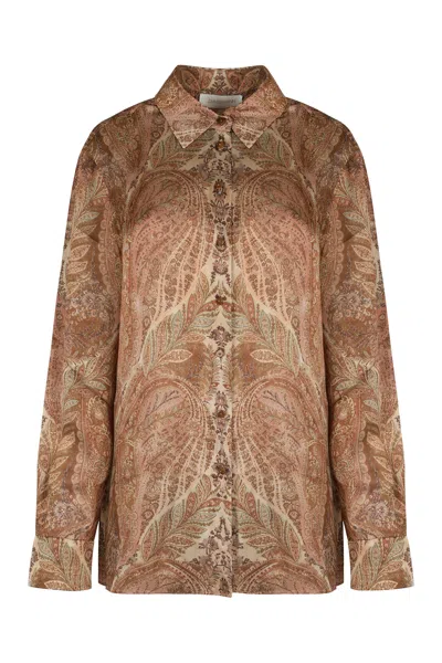 Zimmermann Hypnotic Shirt In Silk In Brown
