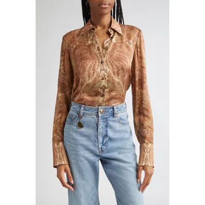 Zimmermann Hypnotic Silk Button-up Shirt In Brown