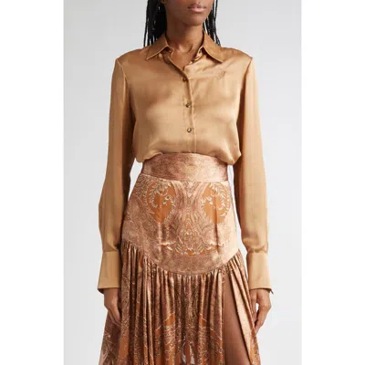 Zimmermann Hypnotic Silk Button-up Shirt In Brown
