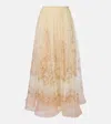 Zimmermann Hypnotic Printed Silk-organza Midi Skirt In Orange