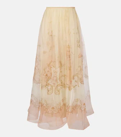 Zimmermann Hypnotic Silk Organza Maxi Skirt In Orange
