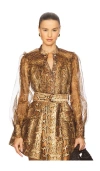 Zimmermann Hypnotic Smocked Long-sleeved Blouse In Brown