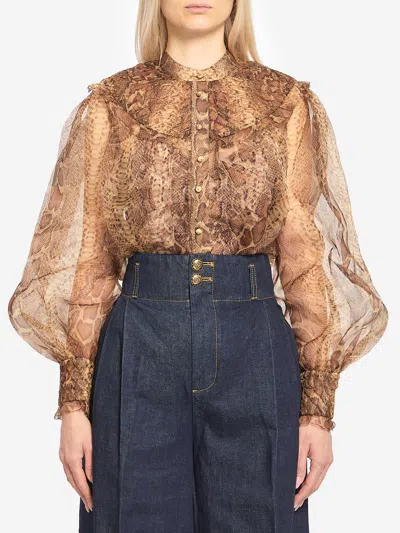 Zimmermann Hypnotic Smocked Blouse In Sand