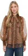 Zimmermann Hypnotic Smocked Long-sleeved Blouse In Brown