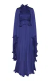 Zimmermann Hypnotic Smocked Flutter Silk Dress In Blue
