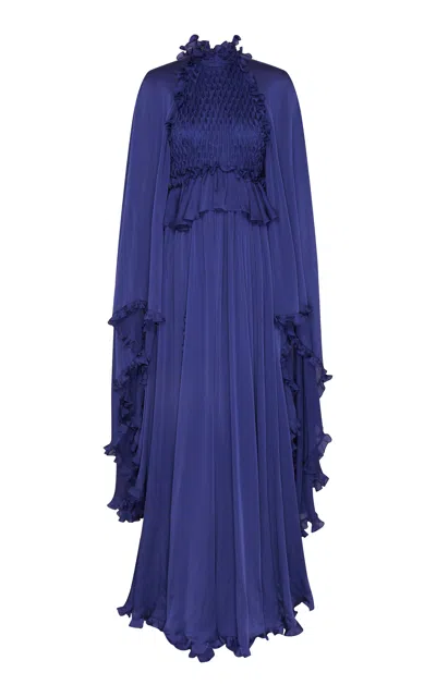 Zimmermann Hypnotic Smocked Flutter Silk Dress In Blue