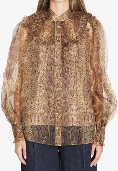 Zimmermann Hypnotic Smocked Long-sleeved Blouse In Sand