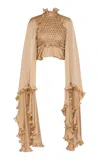 Zimmermann Hypnotic Smocked Satin Silk Bodice In Gold