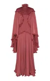 Zimmermann Hypnotic Smocked Silk Gown In Berry