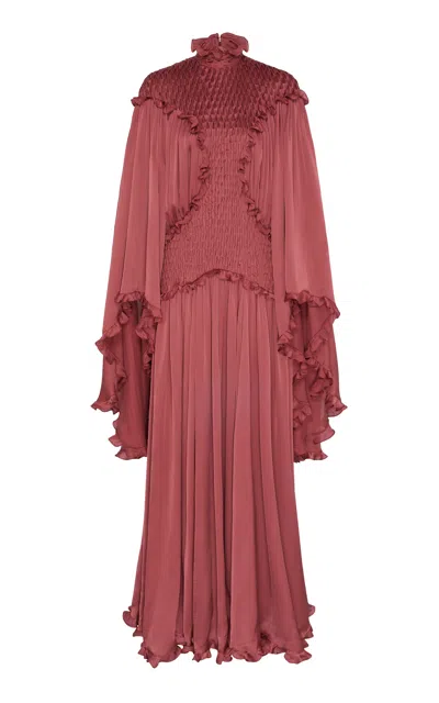 Zimmermann Hypnotic Smocked Silk Gown In Berry