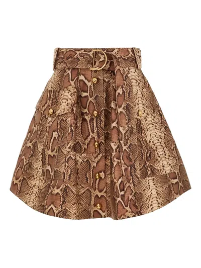 Zimmermann Hypnotic Snakeskin Utility Mini Skirt In Brown