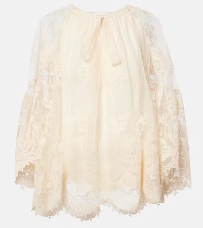 Zimmermann Hypnotic Tie-neck Floral Lace Blouse In Neutral