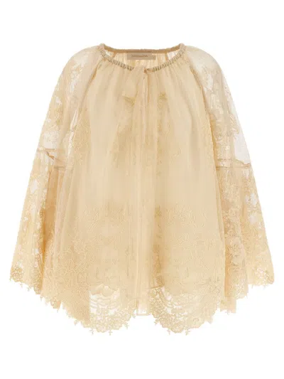 Zimmermann Hypnotic Tiered Lace Blouse In Neutral