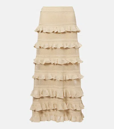 Zimmermann Hypnotic Tiered Lamé Maxi Skirt In Sand