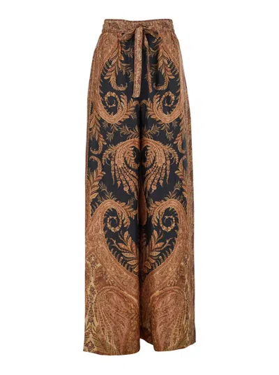 ZIMMERMANN MULTICOLOR PANTS WITH BELT AND ALL-OVER PAISLEY MOTIF IN SILK WOMAN