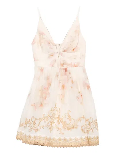 Zimmermann Hypnotic Trimmed Mini Dress In Neutral