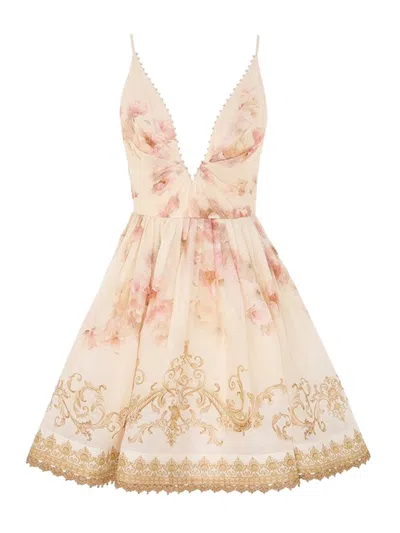 Zimmermann Hypnotic V-neck Mini Dress In Neutral