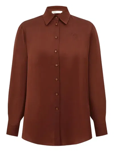 Zimmermann Chocolate Satin Hypnotic Shirt In Burgundy