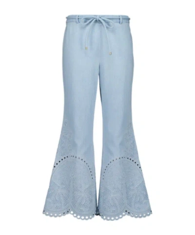Zimmermann Ice Storm Daylight Cropped Flared Trousers In Blue