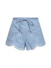Zimmermann Daylight Scalloped Broderie Anglaise Denim Shorts In Blue