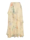 Zimmermann Floral Print Midi Skirt With Asymmetric Hem In Neutral