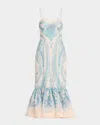 Zimmermann Printed Pattern Linen Blend Dress In Turquoise Paisley