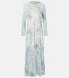 Zimmermann Illuminate Bead-embellished Paisley-print Crepe De Chine Maxi Dress In Blau