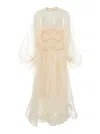 Zimmermann 'illuminate' Beige Crewneck Dress With Wide Elastic Long Sleeves And Macrame Details On Neck And Wai In Beige